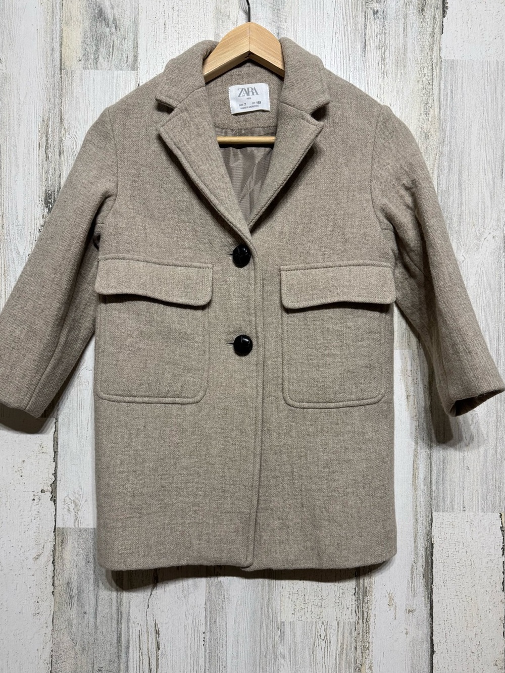 Zara Kids Girls Cream Tan Wool Blend Coat Size 7 Button Closure